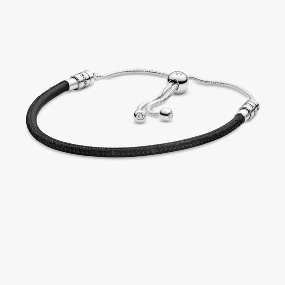 Pandora Black Leather Bracelet with Silver Slider